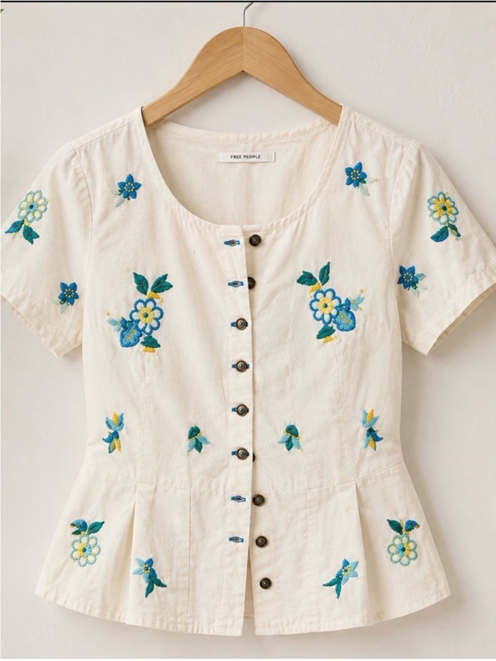 Free People Embroidered Floral Peplum Top NWT Small